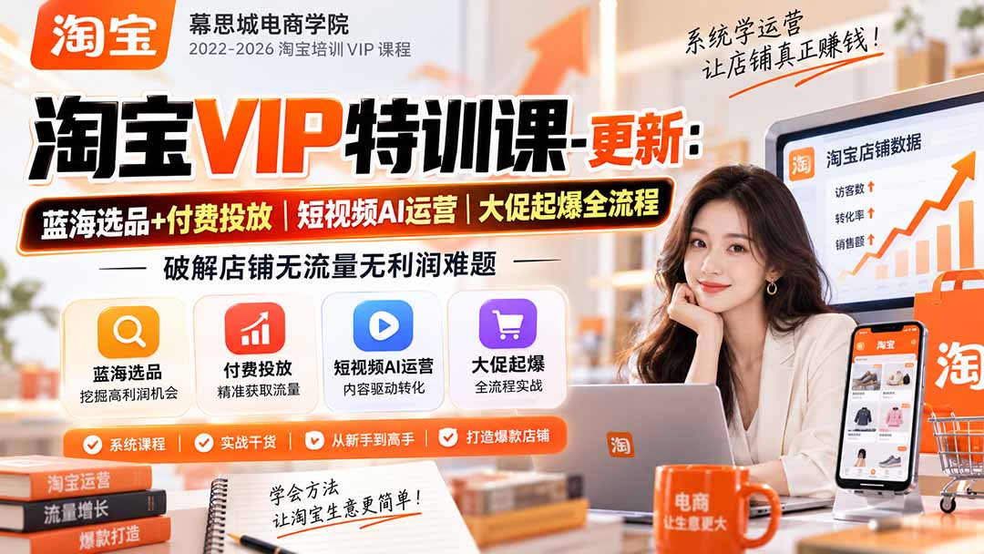 淘宝VIP特训课-更新0917:蓝海选品+付费投放|短视频AI运营|大促起爆全流程,破解店铺无流量无利润难题-橙心云网创