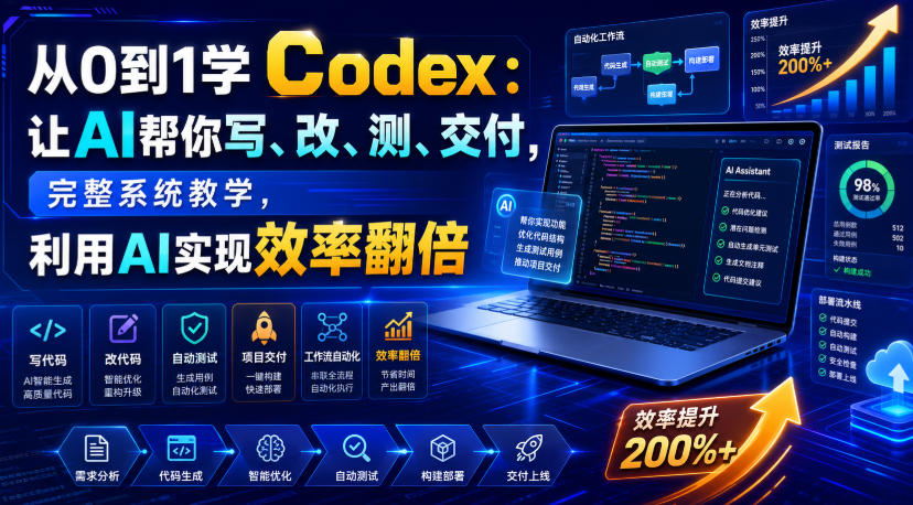 从0到1学Codex:让AI帮你写、改、测、交付,完整系统教学,利用AI实现效率翻倍(更新0918)-橙心云网创