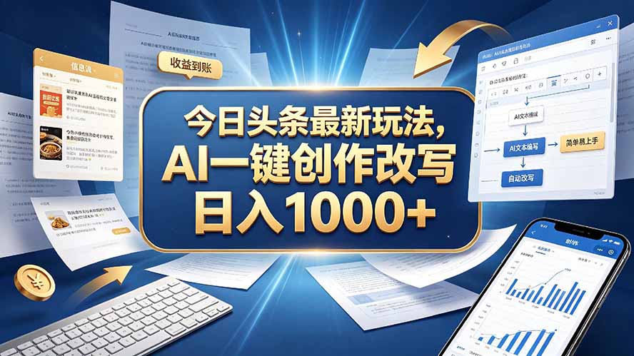今日头条最新玩法，AI 一键创作改写，简单易上手，轻松日入 1000 +-橙心云网创