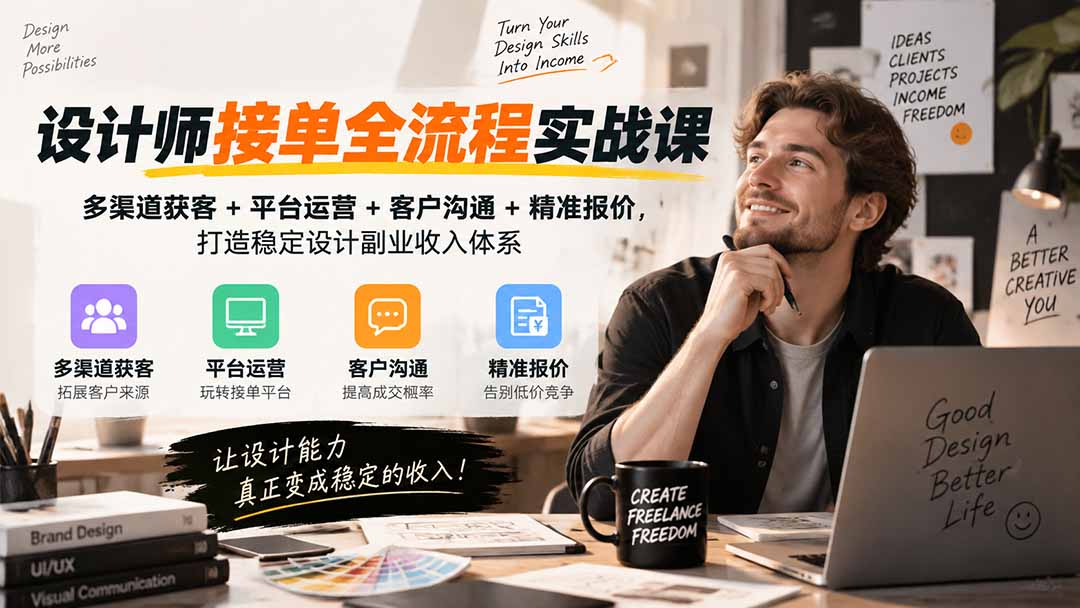 设计师接单全流程实战课-无水印｜多渠道获客+平台运营+客户沟通+精准报价，打造稳定设计副业收入体系-橙心云网创