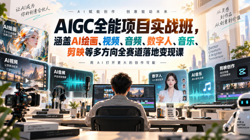 AIGC全能项目实战班，涵盖AI绘画、视频、音频、数字人、音乐、剪映等多方向全赛道落地变现课(更新)-橙心云网创