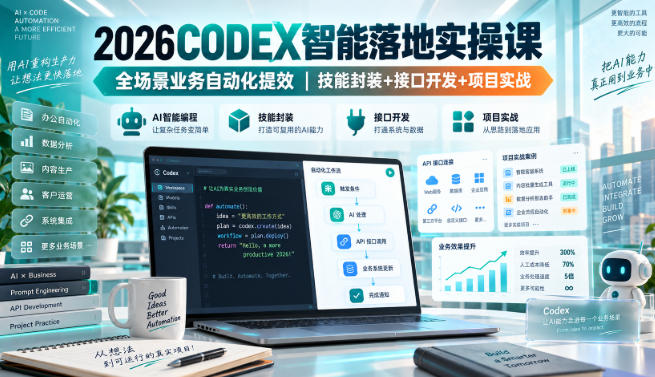 2026Codex智能落地实操课，全场景业务自动化提效，技能封装+接口开发+项目实战-橙心云网创