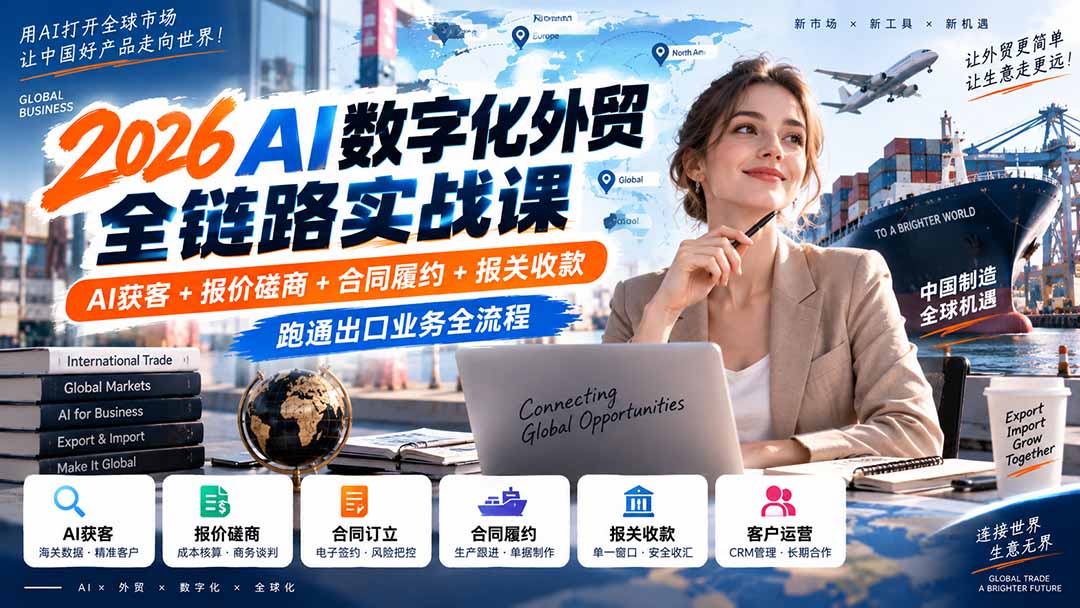 2026AI数字化外贸全链路实战课：AI获客+报价磋商+合同履约+报关收款，跑通出口业务全流程-橙心云网创