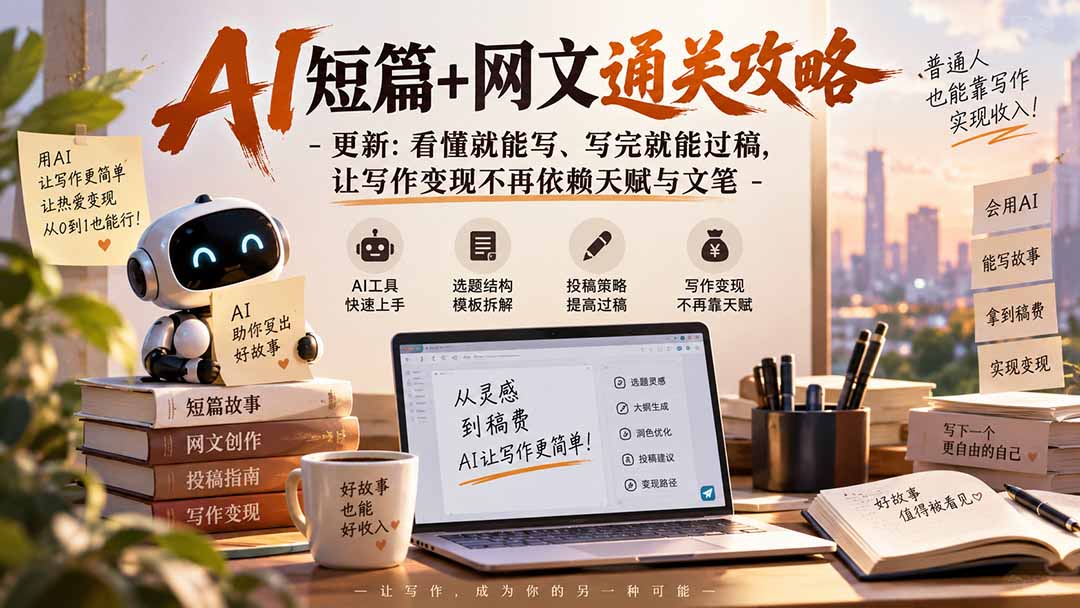 AI短篇+网文通关攻略-更新0921：看懂就能写、写完就能过稿，让写作变现不再依赖天赋与文笔-橙心云网创
