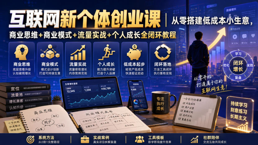 互联网新个体创业课｜从零搭建低成本小生意，商业思维+商业模式+流量实战+个人成长全闭环教程(更新0922)-橙心云网创