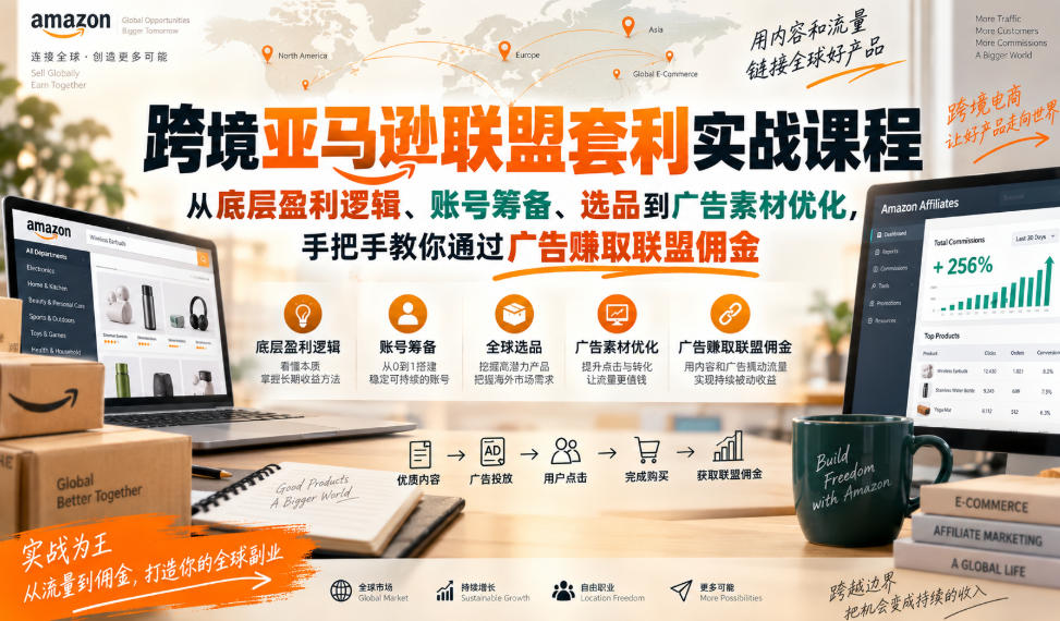 跨境亚马逊联盟套利实战课程，从底层盈利逻辑、账号筹备、选品到广告素材优化，手把手教你通过广告賺取联盟佣金-橙心云网创