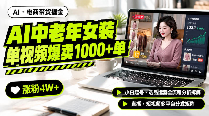 AI中老年服装带货赛道新玩法，一个视频卖出1000多单涨粉4W+，小白起号选品运营全流程分析拆解-橙心云网创
