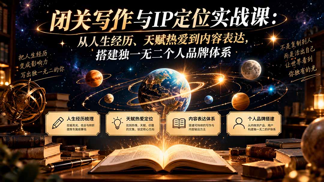 闭关写作与IP定位实战课:从人生经历、天赋热爱到内容表达,搭建独一无二个人品牌体系-橙心云网创