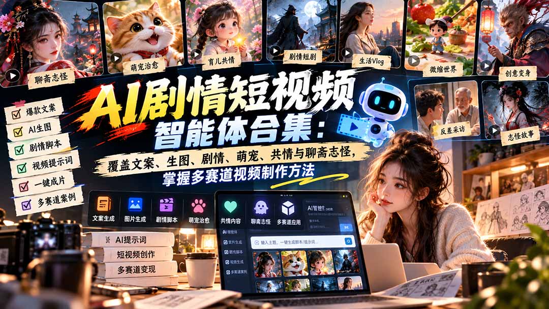 【无水印】AI剧情短视频智能体合集：覆盖文案、生图、剧情、萌宠、共情与聊斋志怪，掌握多赛道视频制作方法-橙心云网创