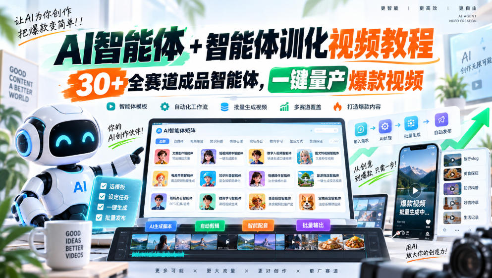 【无水印】AI智能体+智能体训化视频教程,30+全赛道成品智能体,一键量产爆款视频【更新】-橙心云网创