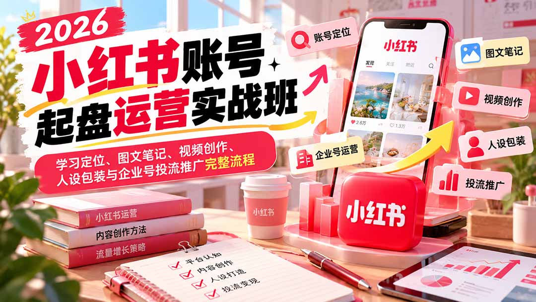 2026小红书账号起盘运营实战班:学习定位、图文笔记、视频创作、人设包装与企业号投流推广完整流程-橙心云网创