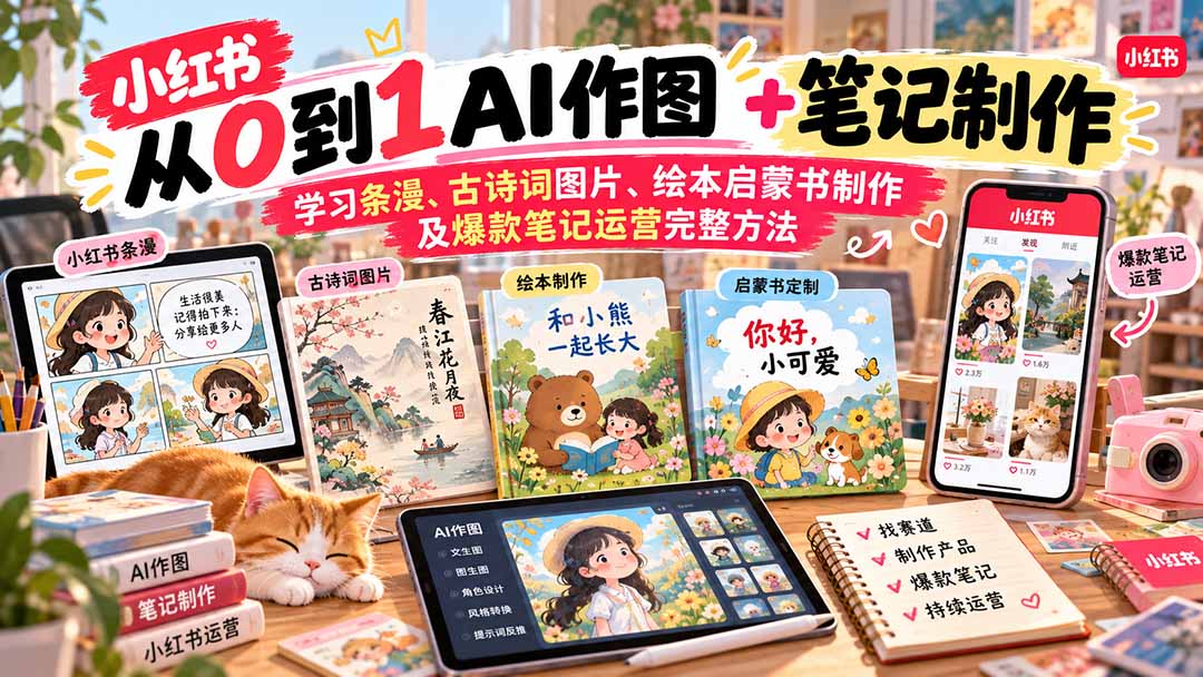 2026小红书AI内容创作从0到1：学习条漫、古诗词图片、绘本启蒙书制作及爆款笔记运营完整方法-橙心云网创