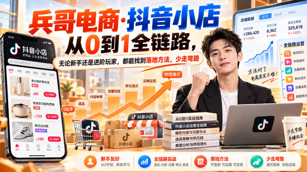 【无水印】兵哥电商·抖音小店从0到1全链路，无论新手还是进阶玩家，都能找到落地方法，少走弯路(更新9月)-橙心云网创