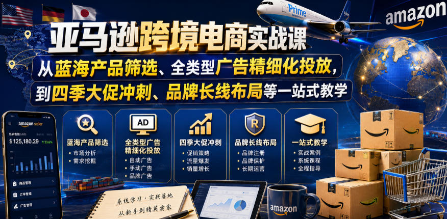 亚马逊跨境电商实战课，从蓝海产品筛选、全类型广告精细化投放，到四季大促冲刺、品牌长线布局等一站式教学(更新0926)-橙心云网创