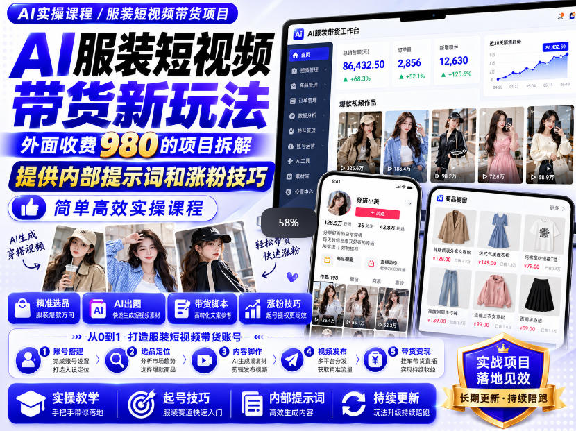 外面收费980AI快手带货系统课程，内部课程首次外放，操作简单高效，一分钟一条爆款视频-橙心云网创