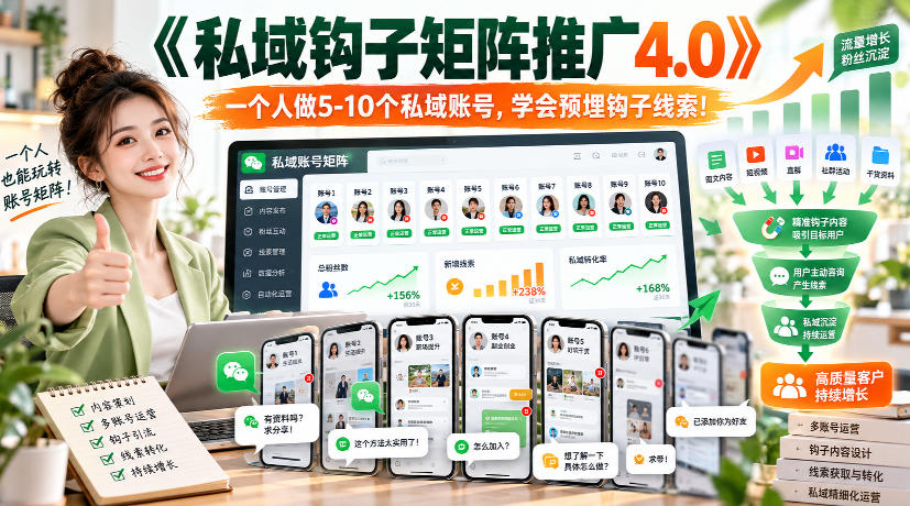 【无水印】《私域钩子矩阵推广4.0》一个人做5-10个私域账号,学会预埋钩子线索!-橙心云网创