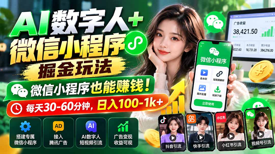 AI数字人+微信小程序掘金玩法：微信小程序也能赚钱！每天30-60分钟，日入100-1k+-橙心云网创