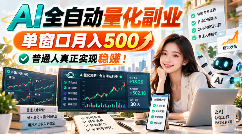 AI全自动量化副业,单窗口月入500,普通人真正实现稳賺!【揭秘】-橙心云网创