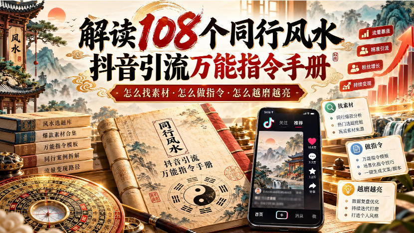 解读108个同行风水抖音引流万能指令手册,怎么找素材·怎么做指令·怎么越磨越亮【文档】-橙心云网创
