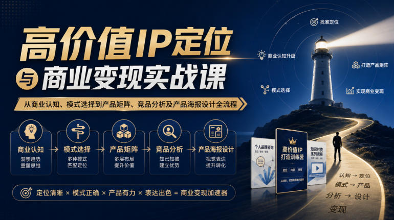 【无水印】高价值IP定位与商业变现实战课,从商业认知、模式选择到产品矩阵、竞品分析及产品海报设计全流程-橙心云网创