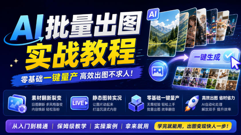 AI批量出图实战教程，素材翻新裂变，静态图转实况，零基础一键量产-橙心云网创