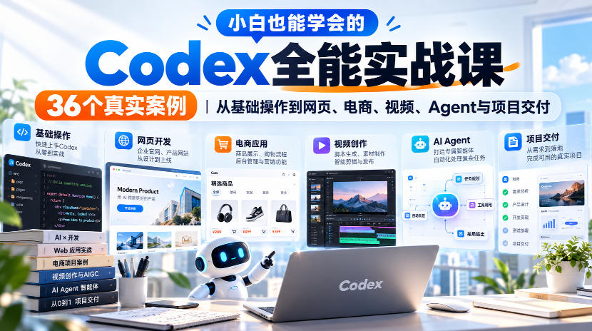 小白也能学会的Codex全能实战课｜36个真实案例，从基础操作到网页、电商、视频、Agent与项目交付-橙心云网创