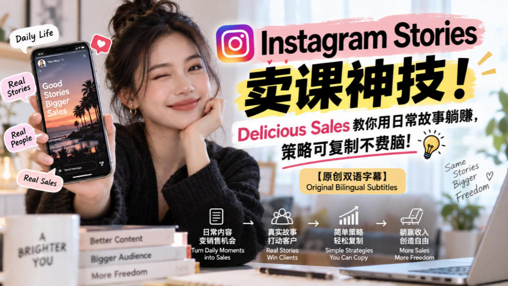 Instagram Stories卖课神技!Delicious Sales教你用日常故事躺賺,策略可复制不费脑!【原创双语字幕】-橙心云网创