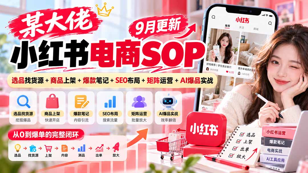 某大佬小红书电商SOP｜9月更新：选品找货源+商品上架+爆款笔记+SEO布局+矩阵运营+AI爆品实战-橙心云网创