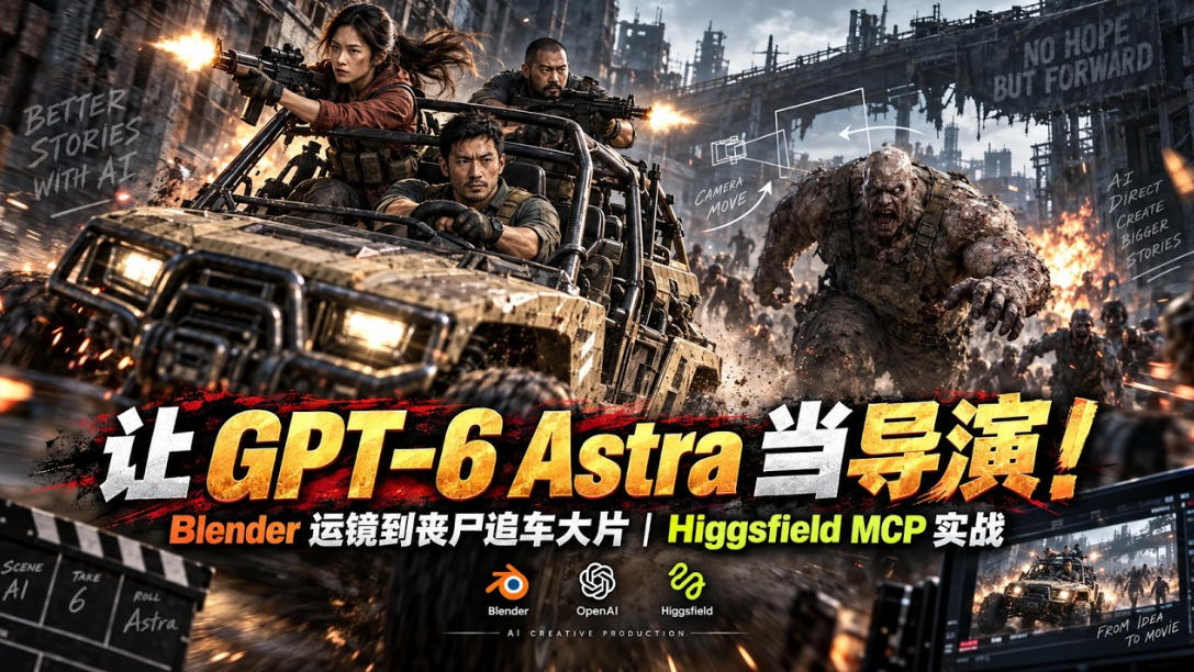 让GPT-6 Astra当导演！Blender运镜到丧尸追车大片｜Higgsfield MCP实战-橙心云网创