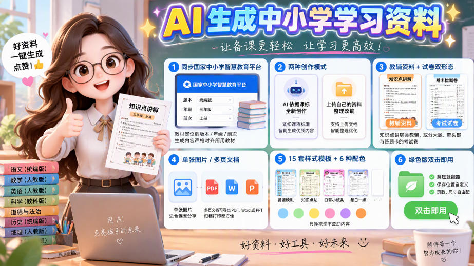 孩子的教辅别再乱买了：同步国家中小学智慧平台，AI一键生成图文教辅和试卷-橙心云网创