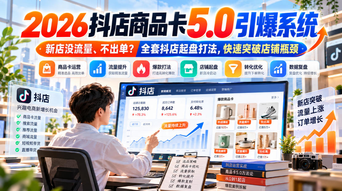 2026抖店商品卡5.0引爆店铺流量,新店没流量、不出单?全套抖店起盘打法,快速突破店铺瓶颈-橙心云网创