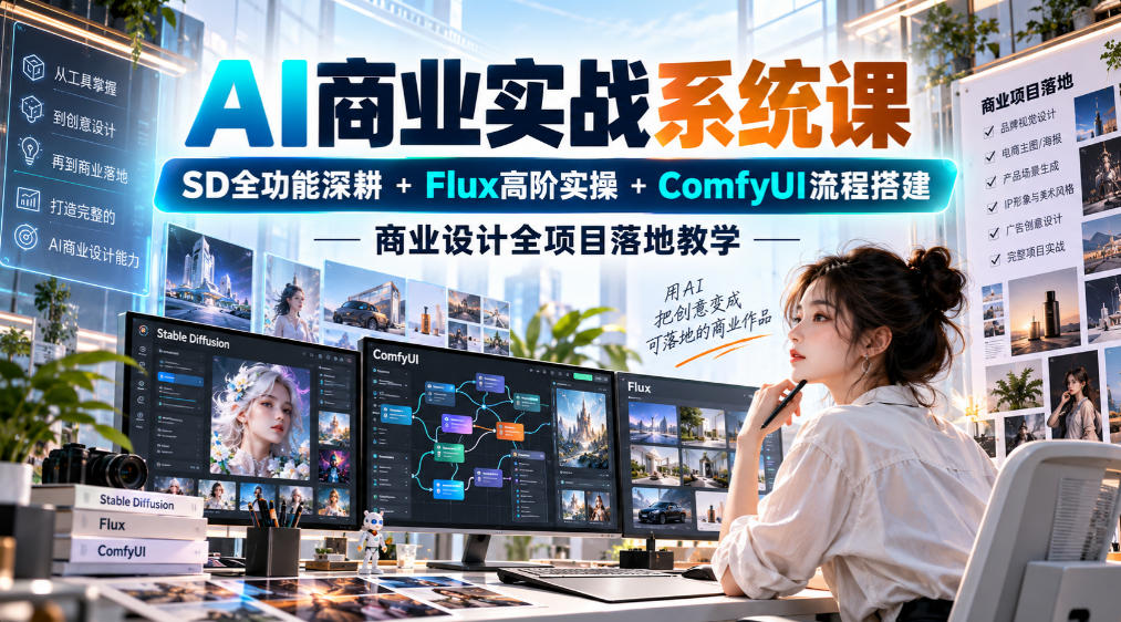 AI商业实战系统课｜SD全功能深耕+Flux高阶实操+Comfyui流程搭建，商业设计全项目落地教学-橙心云网创