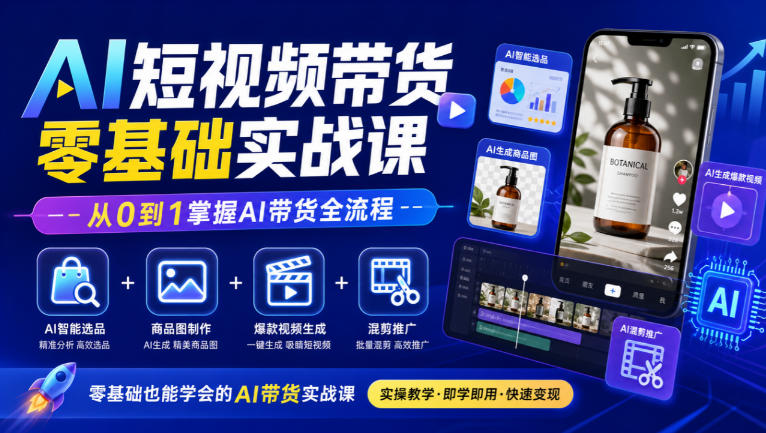 AI短视频带货零基础实战课｜AI智能选品+商品图制作+爆款视频生成+混剪推广，从0到1掌握AI带货全流程-橙心云网创