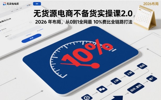 无货源电商不备货实操课2.0,2026年布局,从0到1全网最低10%费比全链路打法【更新261010】-橙心云网创