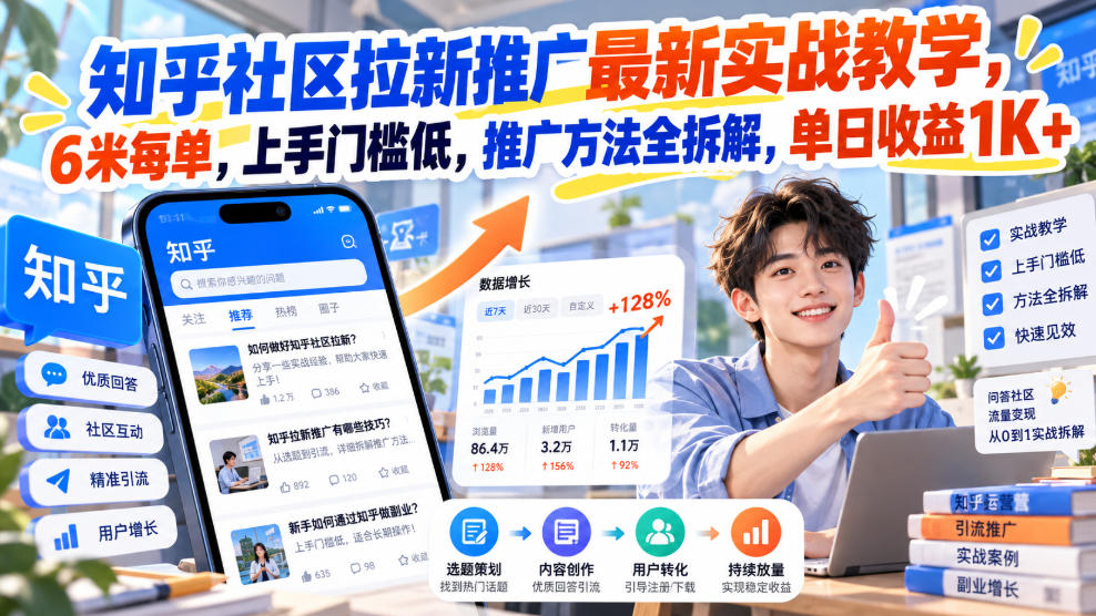 知乎社区拉新推广最新实战教学,6米每单,上手门槛低,推广方法全拆解,单日收益1K+!(更新1010)-橙心云网创