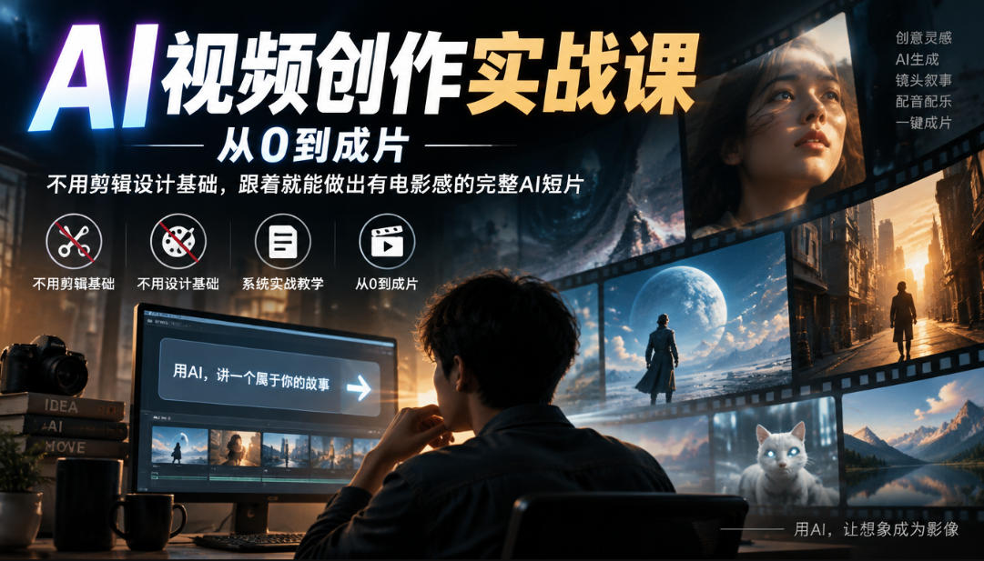 AI视频创作实战课,从0到成片,不用剪辑设计基础,跟着就能做出有电影感的完整AI短片-橙心云网创