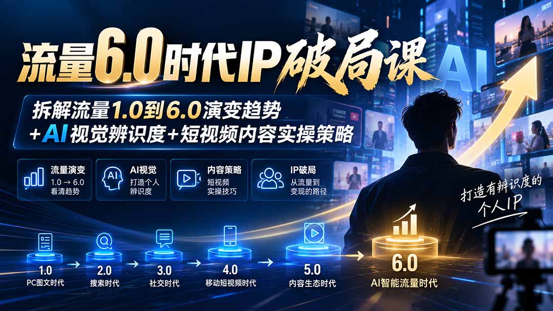 流量6.0时代IP破局课-更新:拆解流量1.0到6.0演变趋势+AI视觉辨识度+短视频内容实操策略-橙心云网创