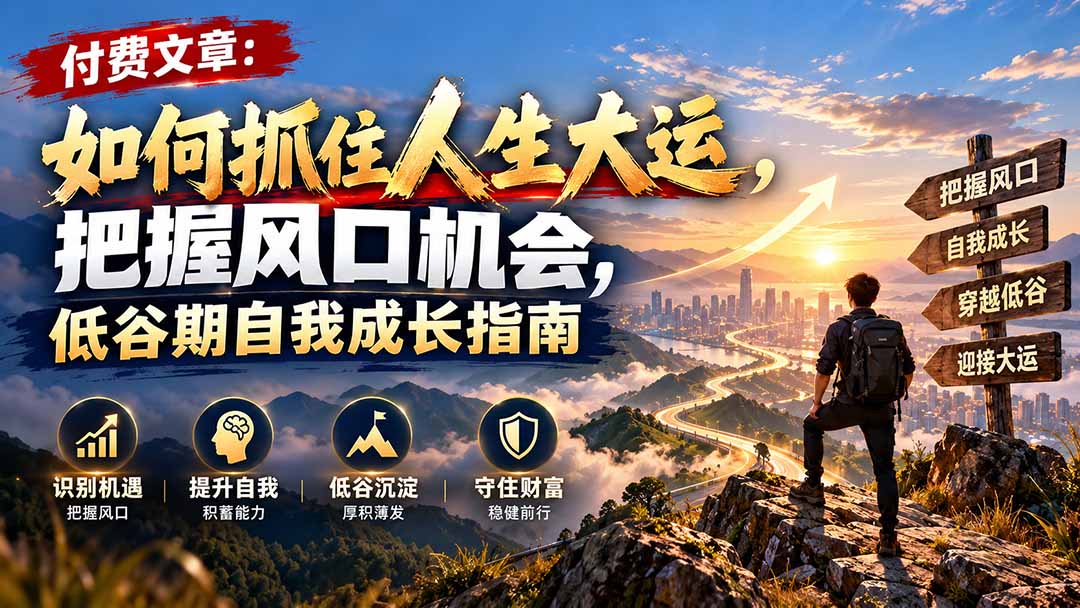 付费文章:如何抓住人生大运,把握风口机会,低谷期自我成长指南-橙心云网创