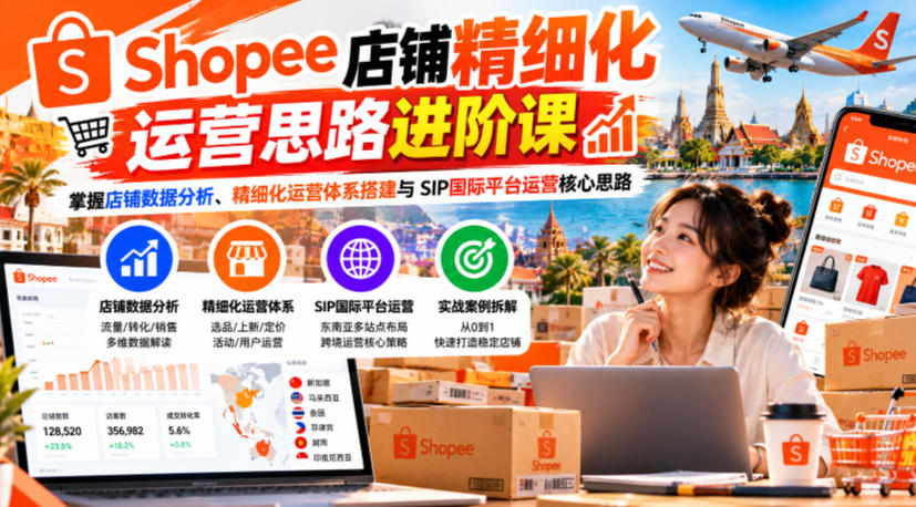 Shopee店铺精细化运营思路进阶课，掌握店铺数据分析、精细化运营体系搭建与SIP国际平台运营核心思路-橙心云网创