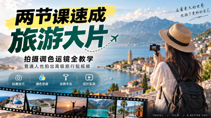 两节课速成旅游大片|拍摄调色运镜全教学,普通人也拍出高级旅行短视频-橙心云网创