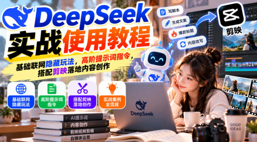 DeepSeek实战使用教程|基础联网隐藏玩法,高阶提示词指令,搭配剪映落地内容创作-橙心云网创