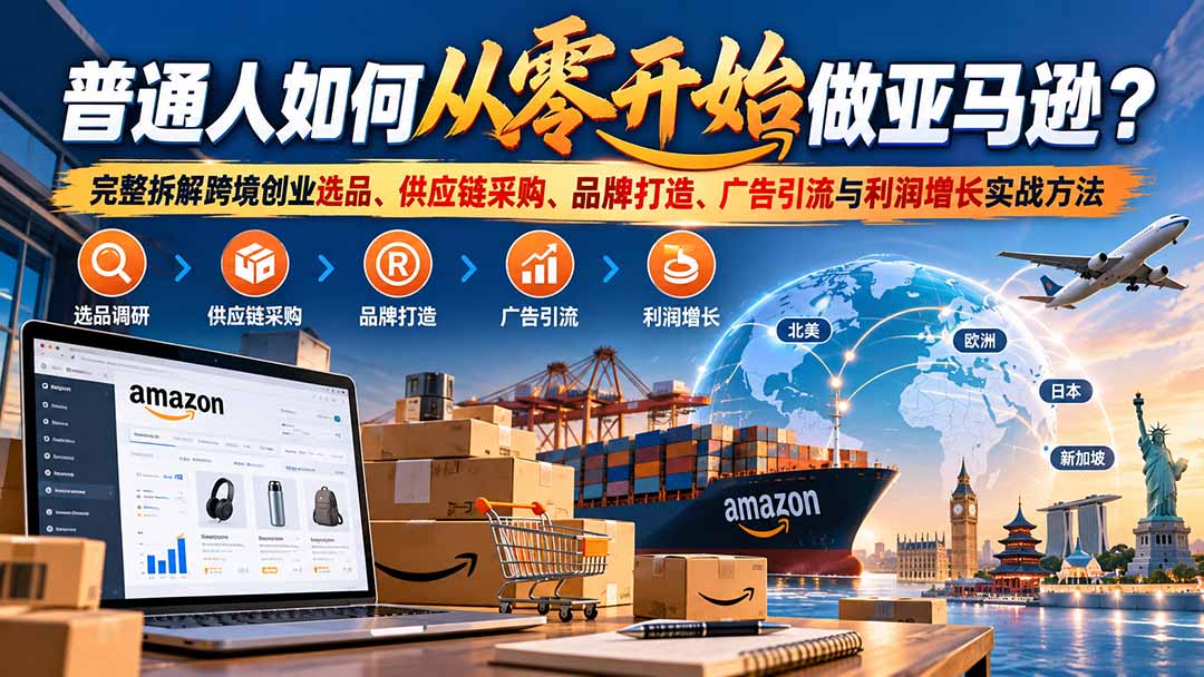 普通人如何从零开始做亚马逊？完整拆解跨境创业选品、供应链采购、品牌打造、广告引流与利润增长实战方法-橙心云网创