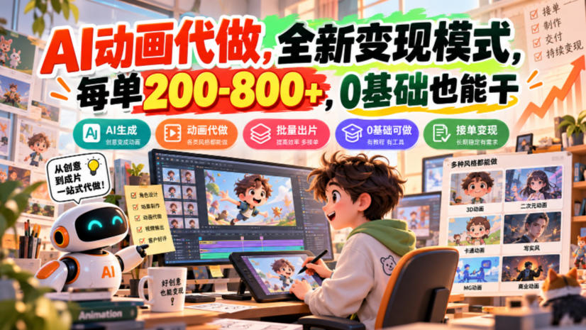 AI动画代做,全新变现模式,每单200-800+,0基础也能干【揭秘】-橙心云网创