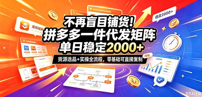不再盲目铺货！拼多多一件代发矩阵落地攻略，提供优质货源店铺运营全流程，零基础可直接复制-橙心云网创