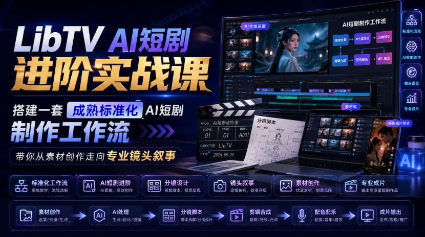 LibTV AI短剧进阶实战课，搭建一套成熟标准化AI短剧制作工作流，带你从素材创作走向专业镜头叙事(更新)-橙心云网创