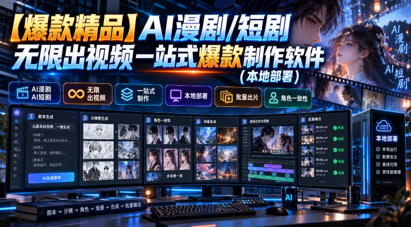 【爆款精品】AI漫剧/短剧无限出视频一站式爆款制作软件(本地部署)-橙心云网创