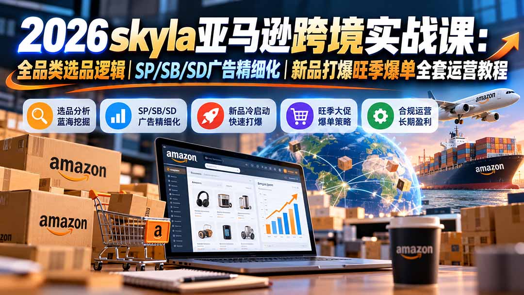 skyla亚马逊跨境实战课-更新1019:全品类选品逻辑|SP/SB/SD广告精细化|新品打爆旺季爆单全套运营教程-橙心云网创