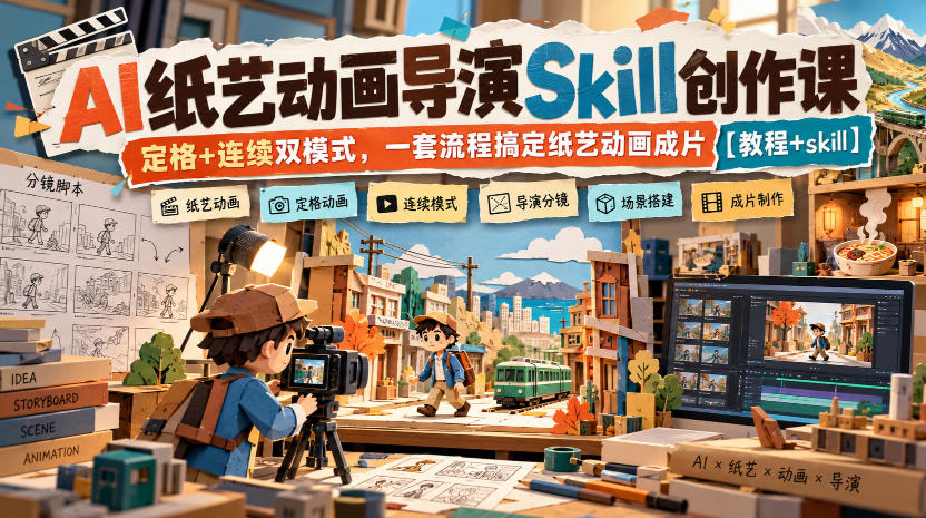 AI纸艺动画导演Skill创作课｜定格+连续双模式，一套流程搞定纸艺动画成片【教程+skill】-橙心云网创