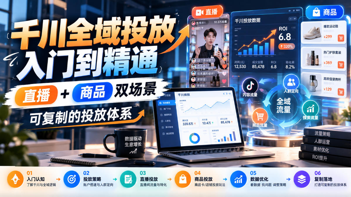 千川全域投放入门到精通,直播+商品双场景,可复制的投放体系-橙心云网创