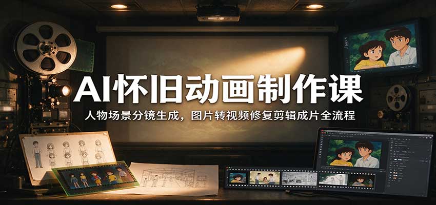 AI怀旧动画制作课:人物场景分镜生成,图片转视频修复剪辑成片全流程-橙心云网创